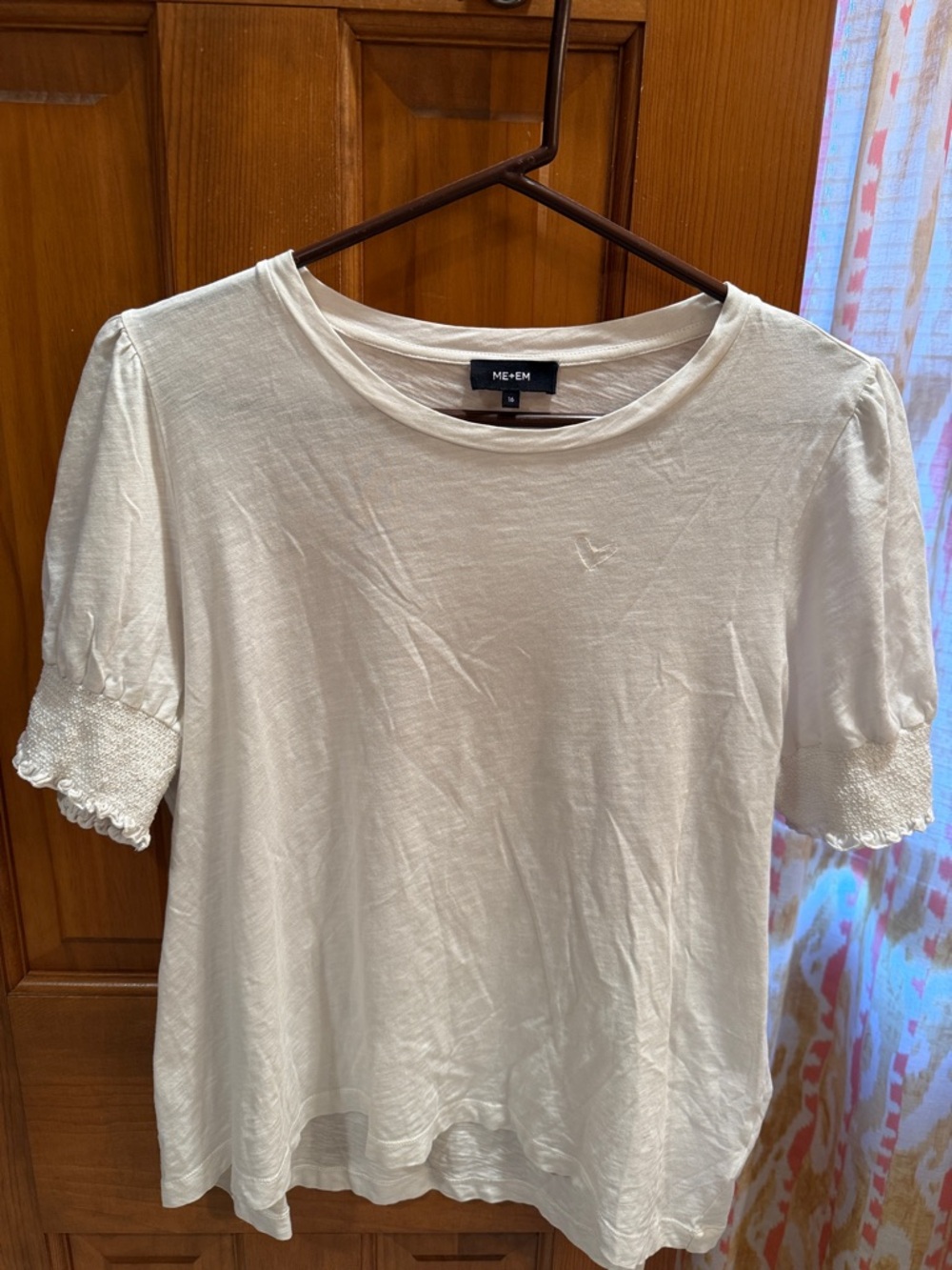 ME+EM Cream Short Sleeve Smocked Cuff Tee